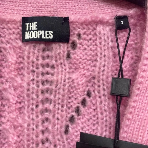 The Kooples Womens Cable Knit V-Neck Cardigan in Pink Fr Sz 2 US 6 NWT MSRP $345 - Picture 4 of 7